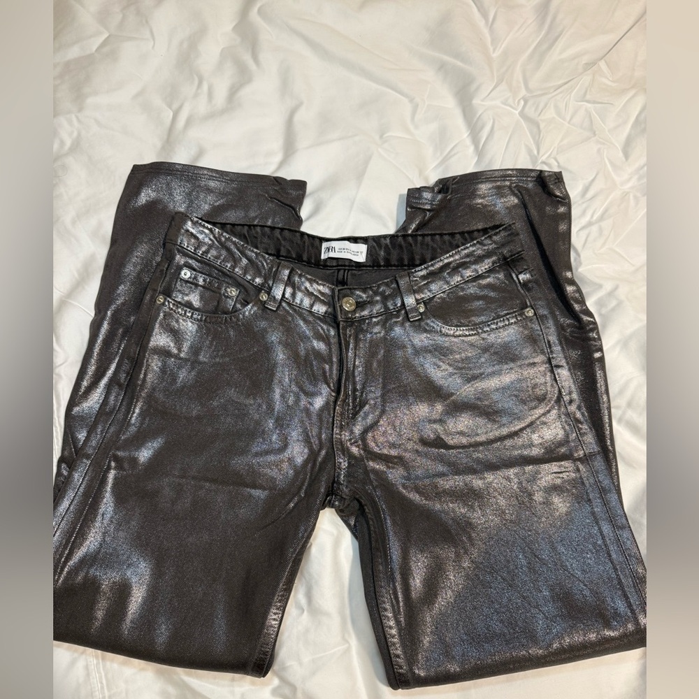 Metallic Black Skinny Pants